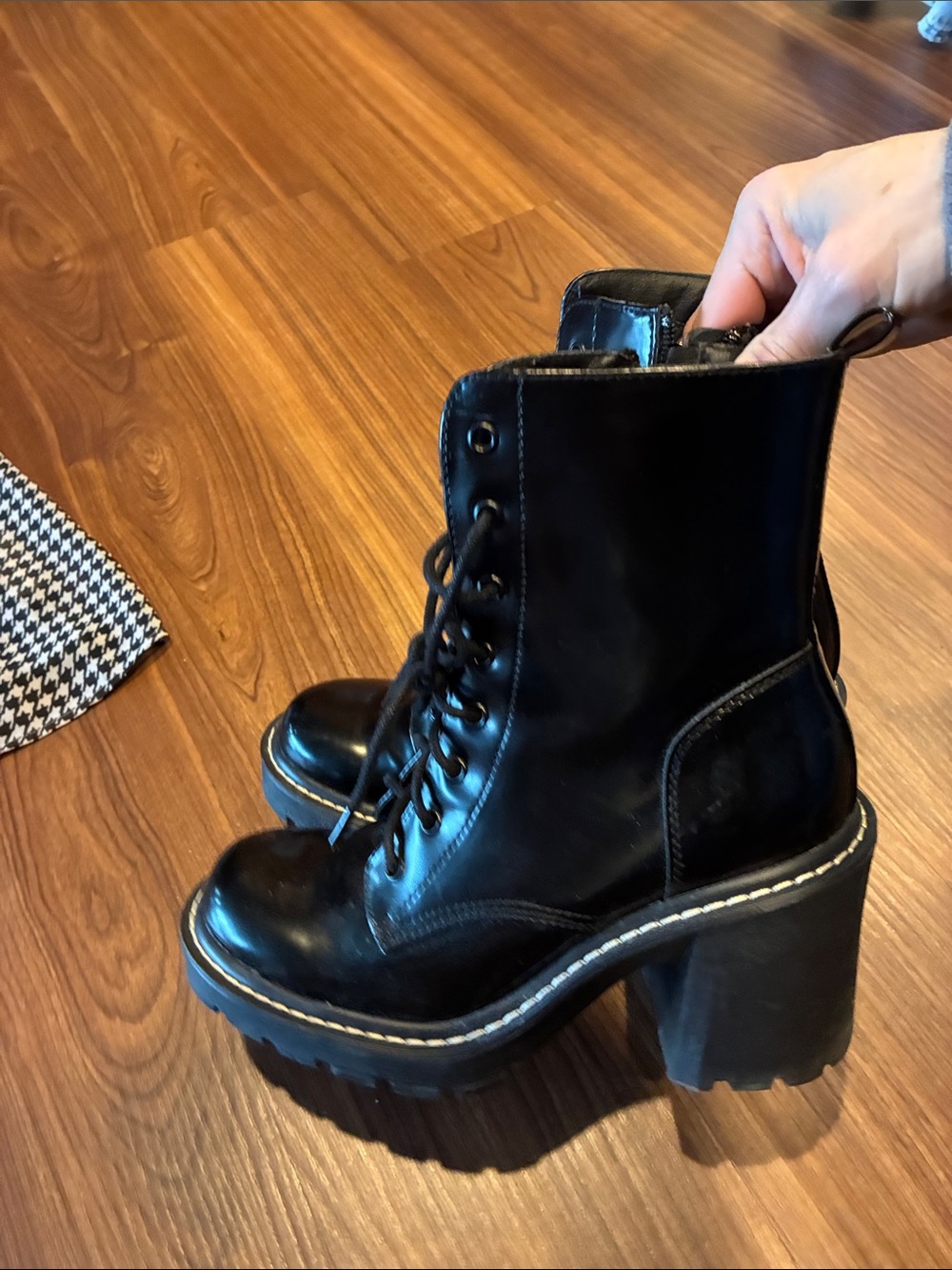 Black Lace-Up Platform Ankle Boots for Women